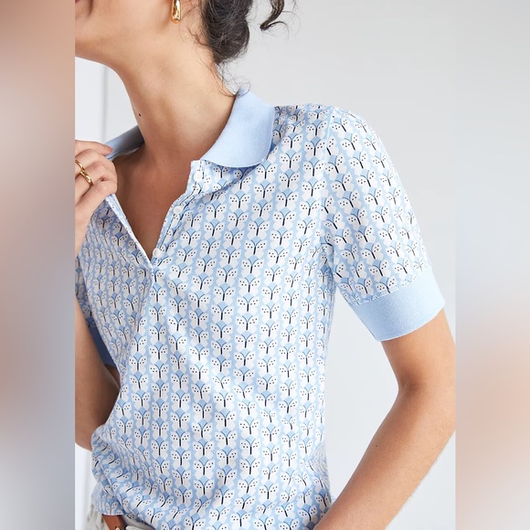 Anthropologie Maeve Springtime Butterfly Print Pique Polo Top - Picture 3 of 12